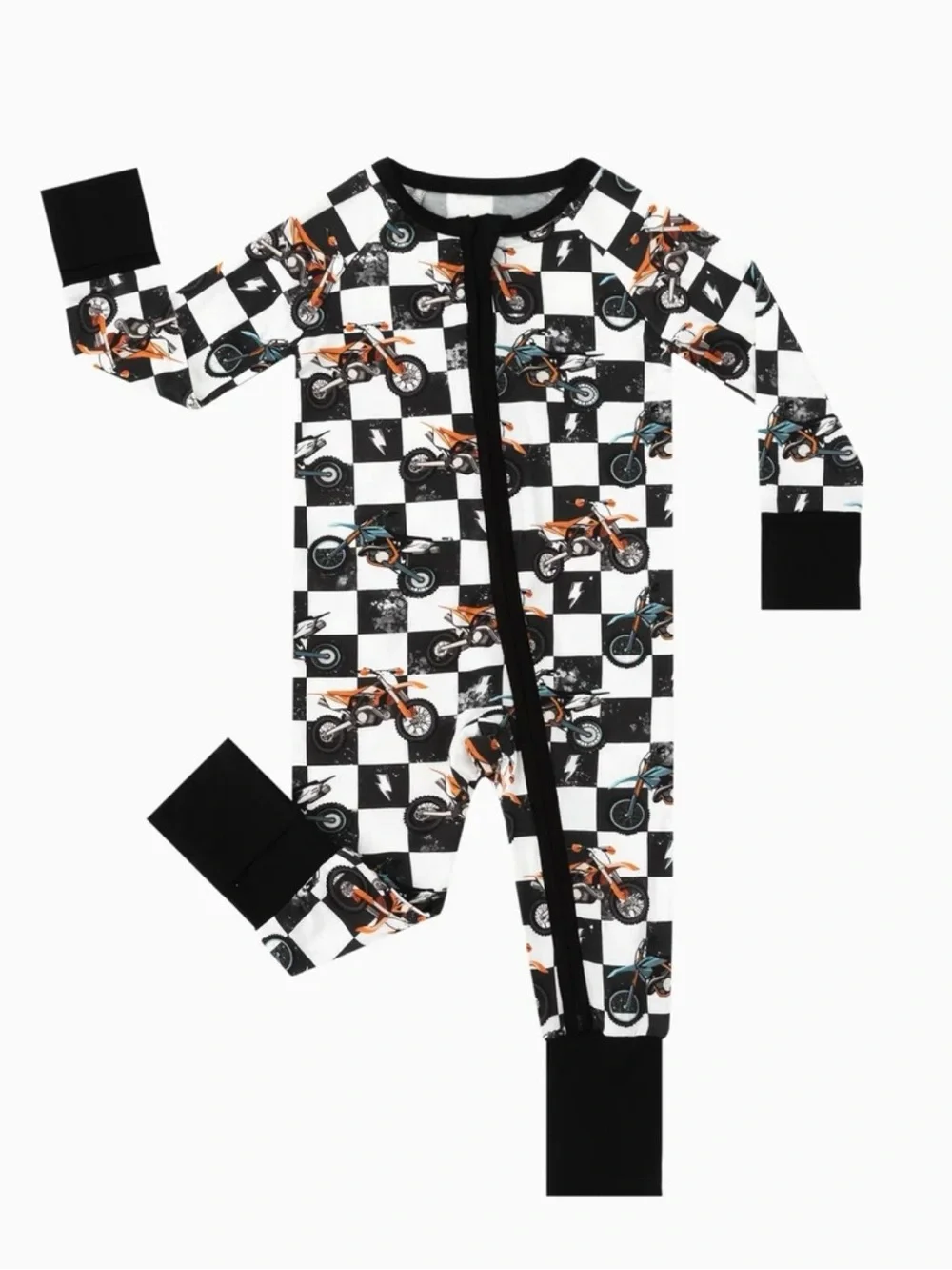 Kids Black & White Motorcycle Checkered One-Piece